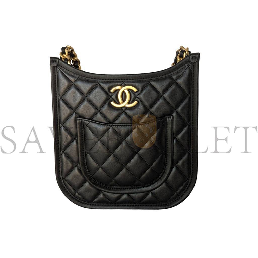 Ch*el master black calfskin quilted cc crossbody hobo handbag as4532 (24*20*6cm)